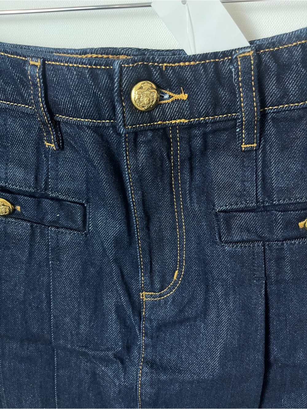 NWT Ann Taylor LOFT Dark Indigo Denim Pleated Skirt with Gold Stitching 2 - Picture 3 of 8